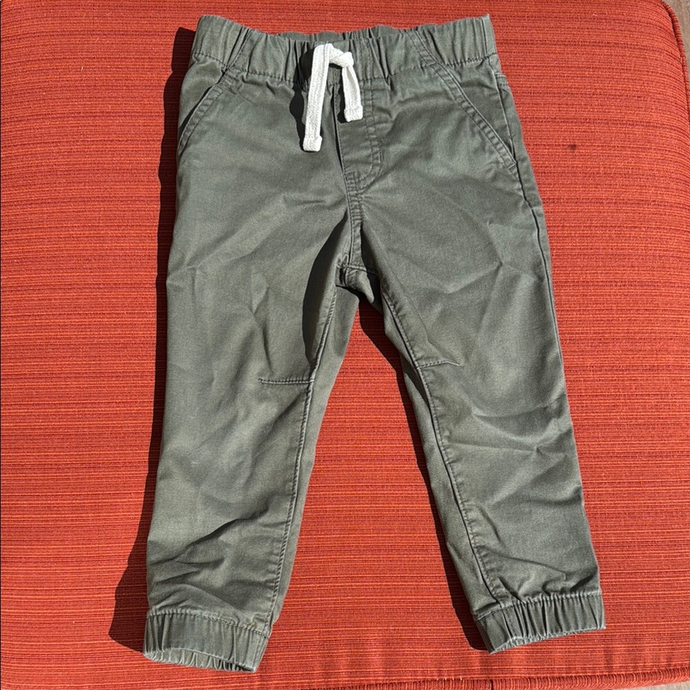 Cat & Jack Olive Green Working Functional Drawstring Pants With Elastic Ankles
